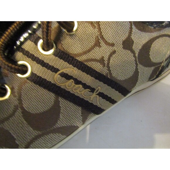 Coach Trainers Folly Sneakers Brown Signature Canvas Leather Trim Size 10 - Picture 8 of 11